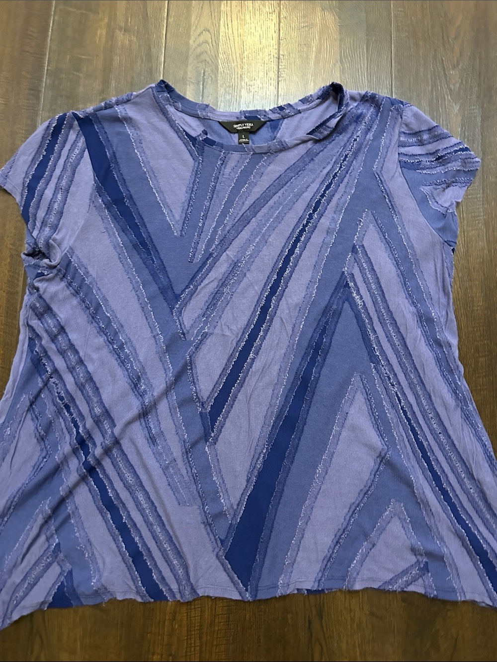 Simply Vera-Vera Wang  Lavender and Deep Blue Chevron-Stripe Short Sleeve Top